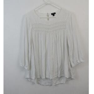 Torrid Women’s Shirt Top Size 0/12/L White Eyelet Lace Embroidered Hi-Lo Blouse
